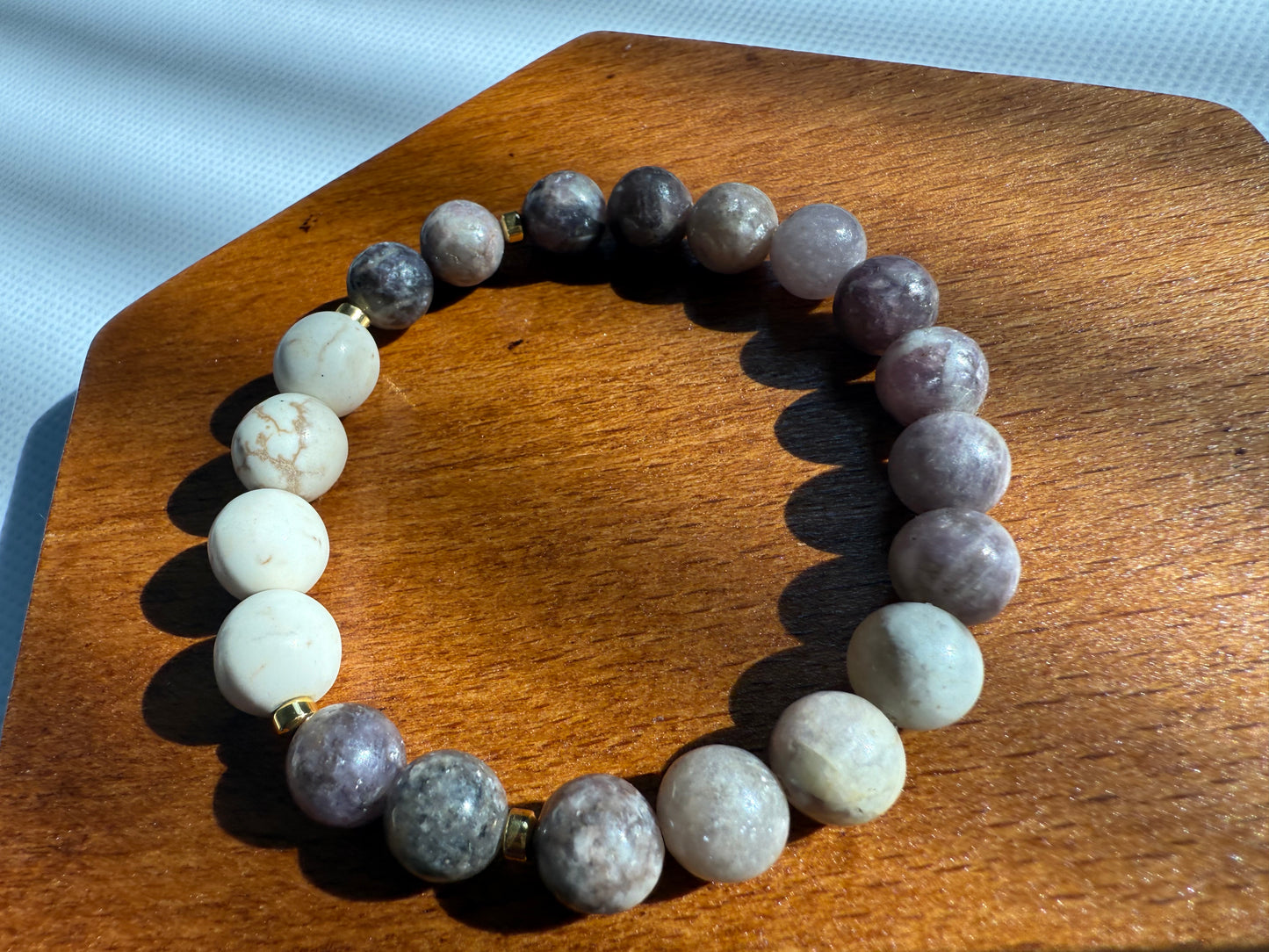 Handmade Lilac Quartz & Magnesite Gemstone Bracelet | Gold Hematite