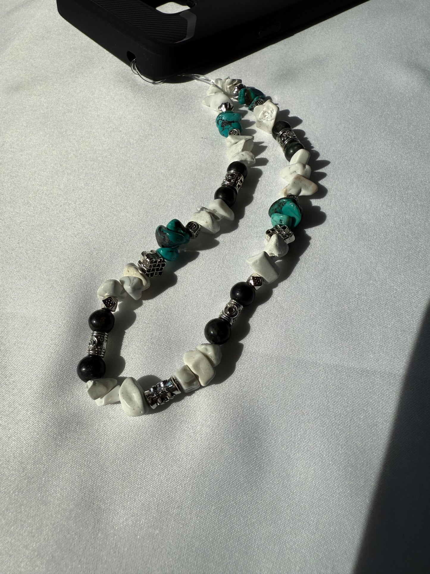 Boho Gemstone Beaded Phone Charm, Howlite, Turquoise