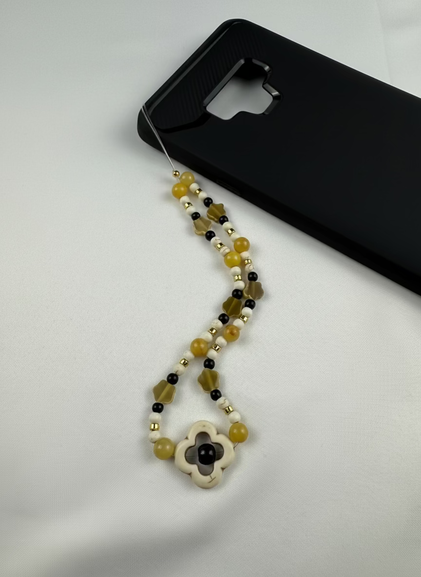 Handmade Gemstone Phone Charm – Malaysia Jade, Clover Charm