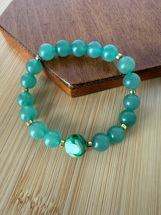 Green Aventurine Bracelet, Multi-Green Quartz, Gold Hematite, Handmade Jewelry