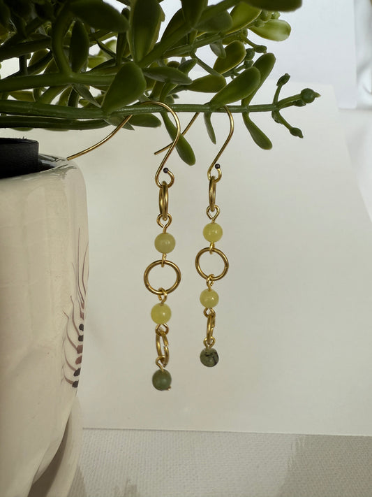 Handmade Green Serpentine Jade Bead Earrings · Brass Hooks · Nickel & Lead Free