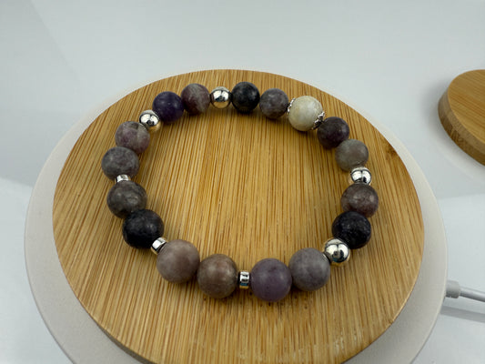 Handmade Lilac Quartz & Sea Green Peridot Jade Stretch Bracelet