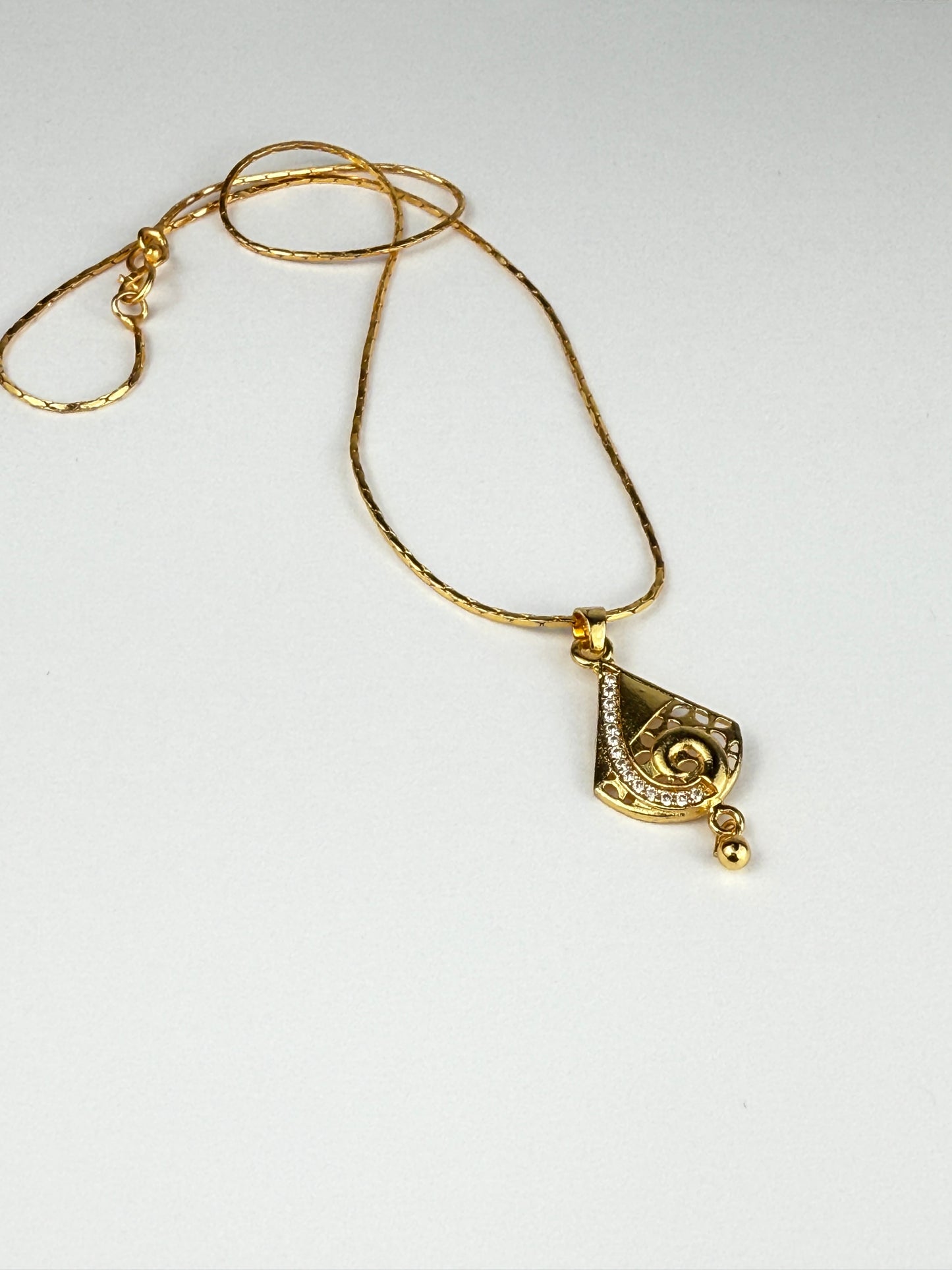 Gold Teardrop Pendant Necklace with Crystal Accents