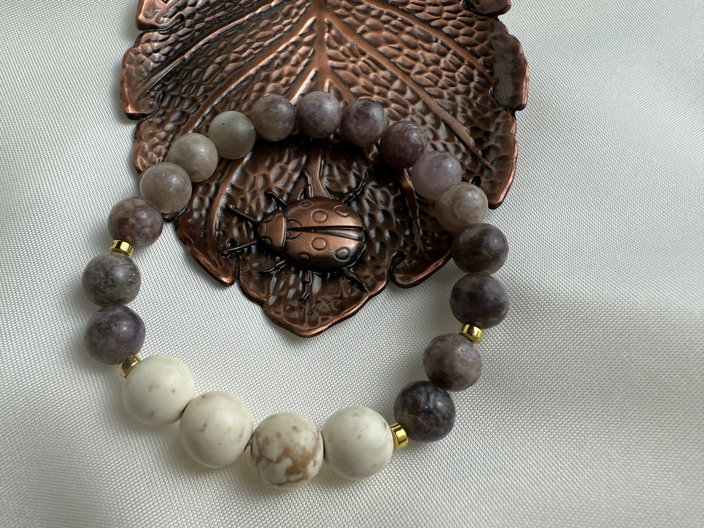 Handmade Lilac Quartz & Magnesite Gemstone Bracelet | Gold Hematite