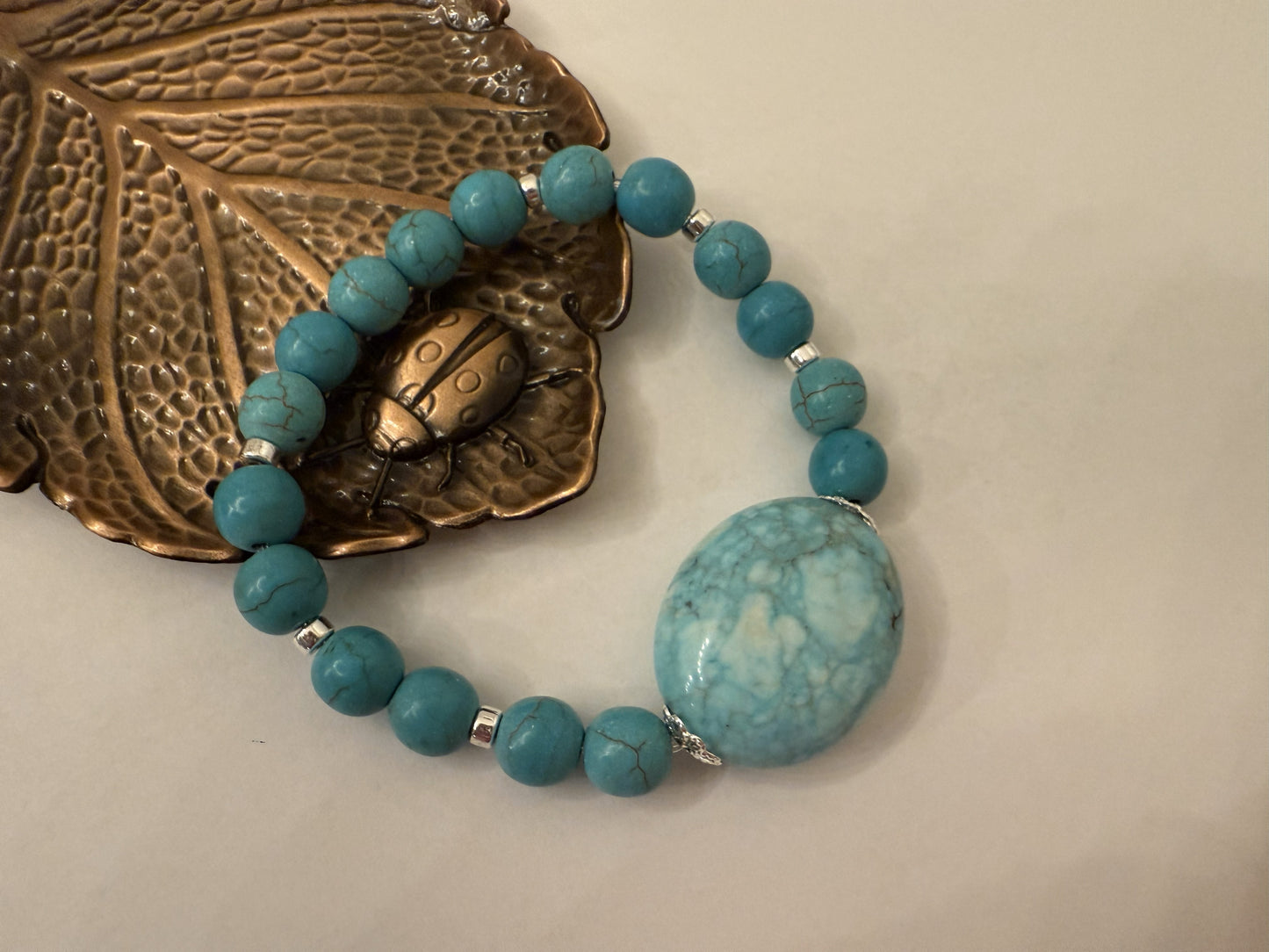 Turquoise Magnesite Stretch Bracelet | Hematite & Silver Plated Accents