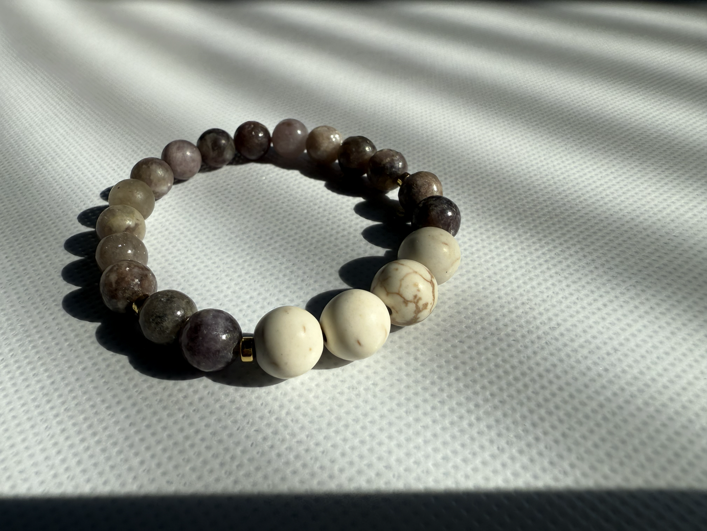 Handmade Lilac Quartz & Magnesite Gemstone Bracelet | Gold Hematite