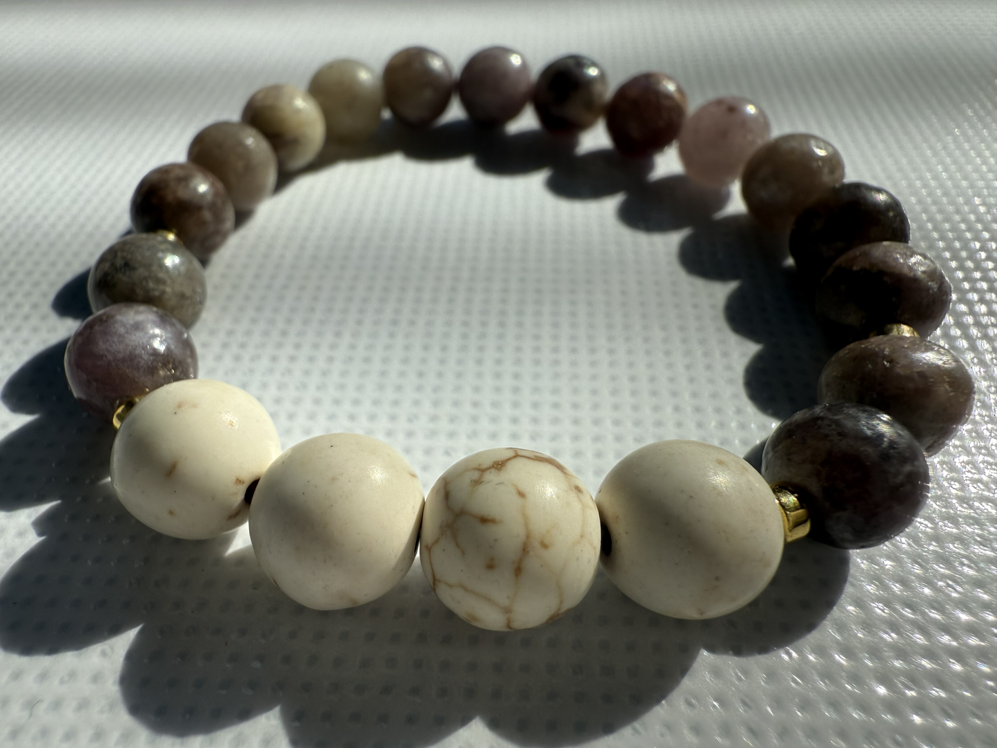 Handmade Lilac Quartz & Magnesite Gemstone Bracelet | Gold Hematite