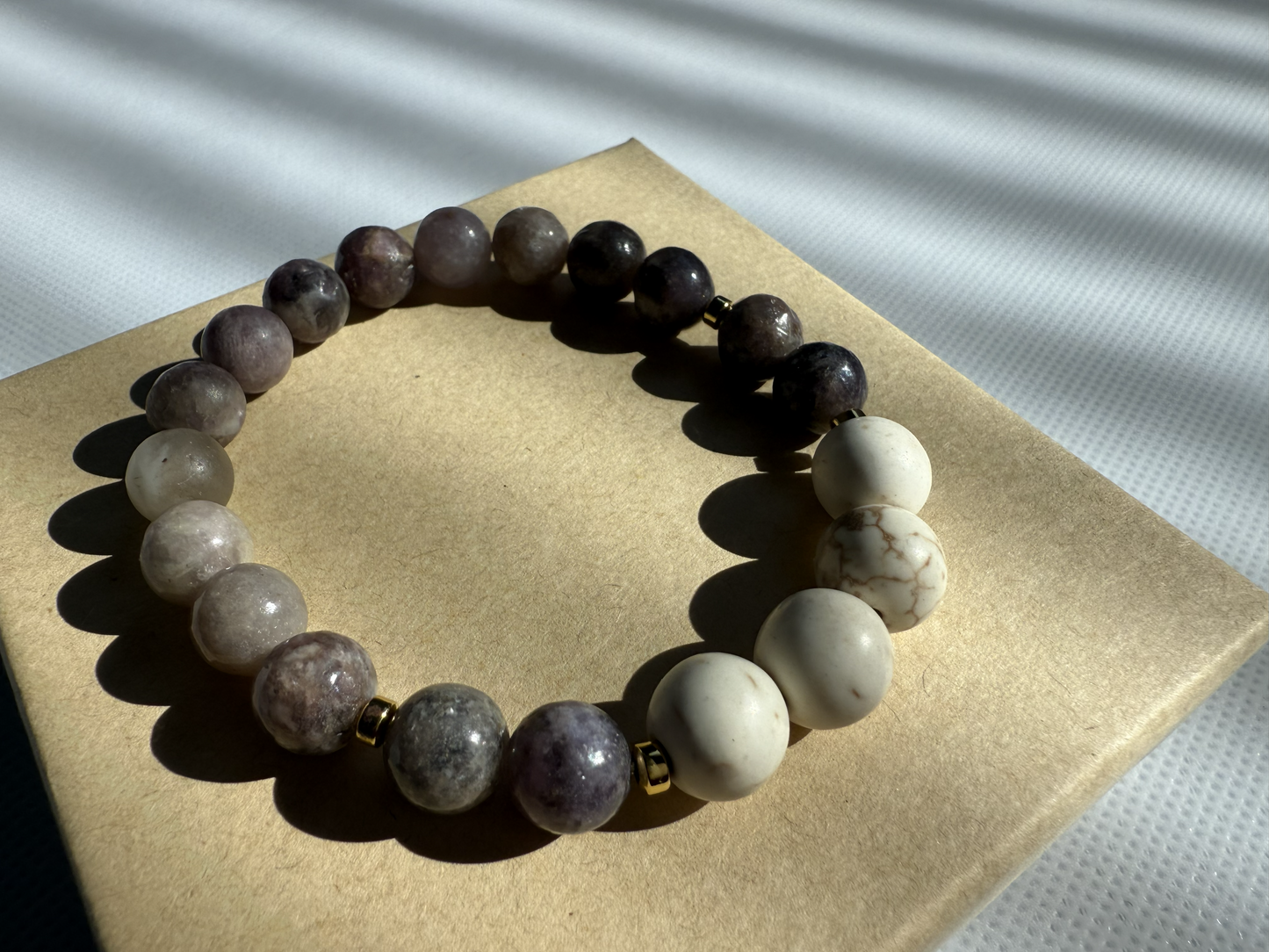 Handmade Lilac Quartz & Magnesite Gemstone Bracelet | Gold Hematite