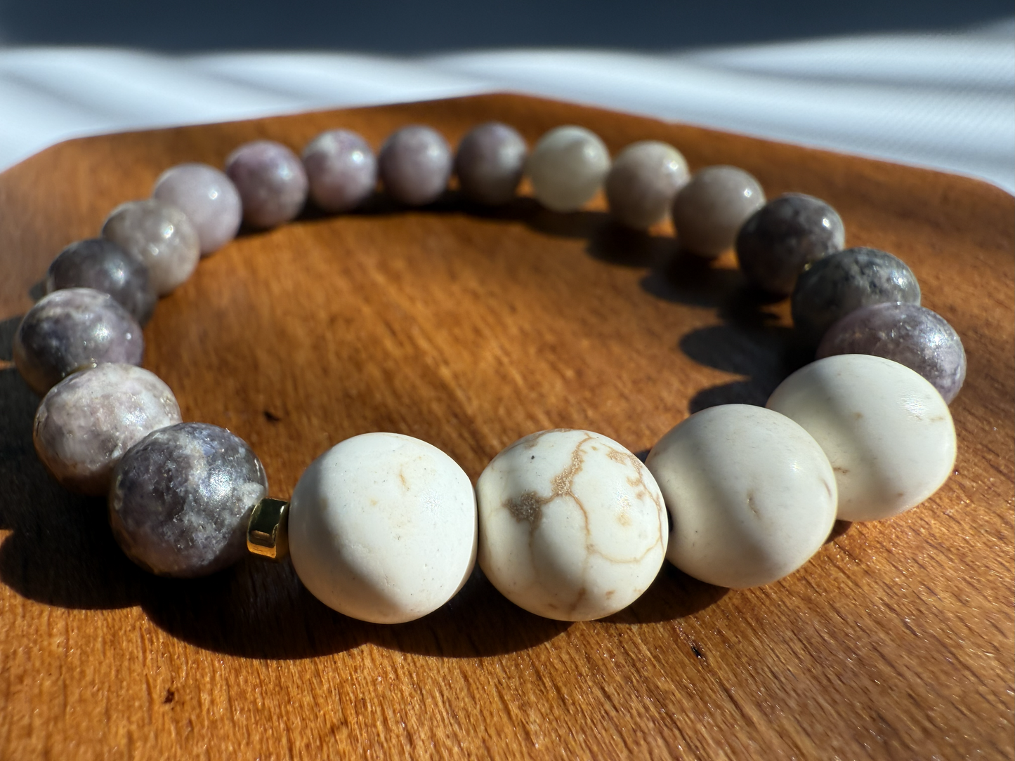 Handmade Lilac Quartz & Magnesite Gemstone Bracelet | Gold Hematite