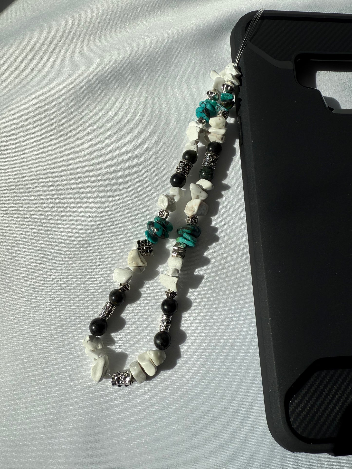 Boho Gemstone Beaded Phone Charm, Howlite, Turquoise