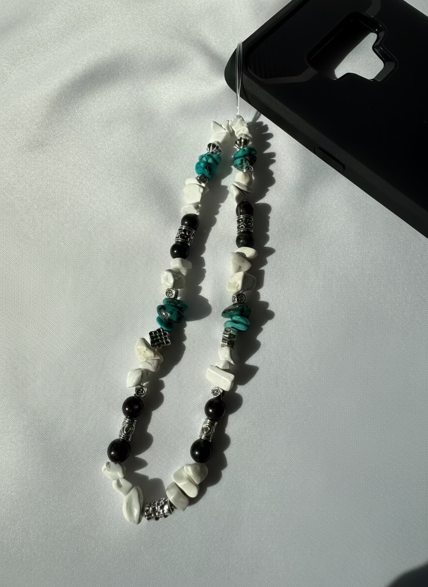 Boho Gemstone Beaded Phone Charm, Howlite, Turquoise