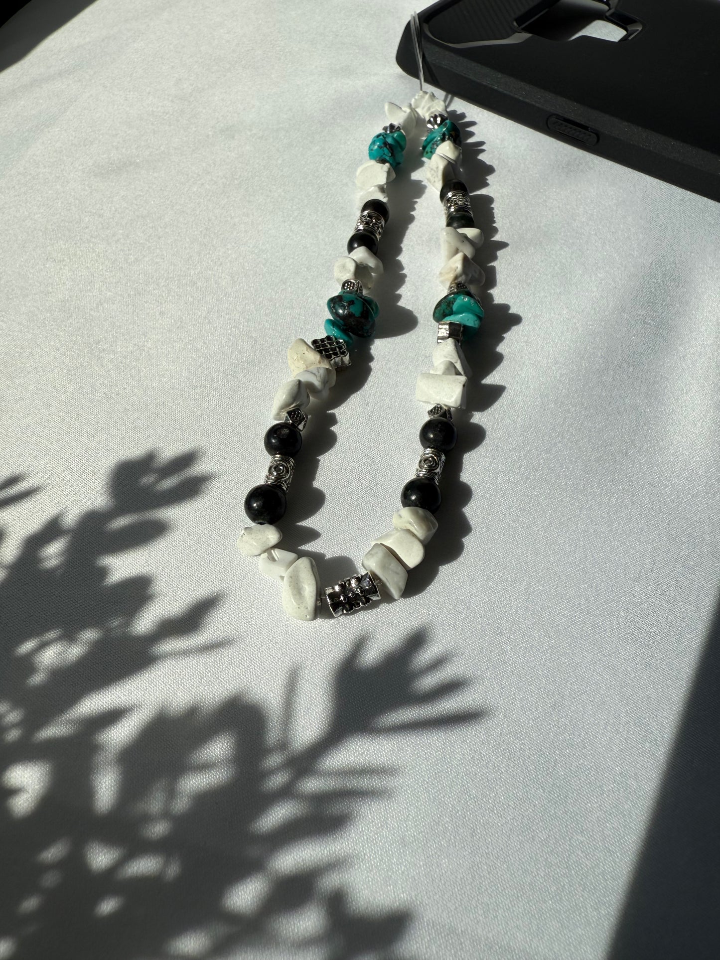 Boho Gemstone Beaded Phone Charm, Howlite, Turquoise