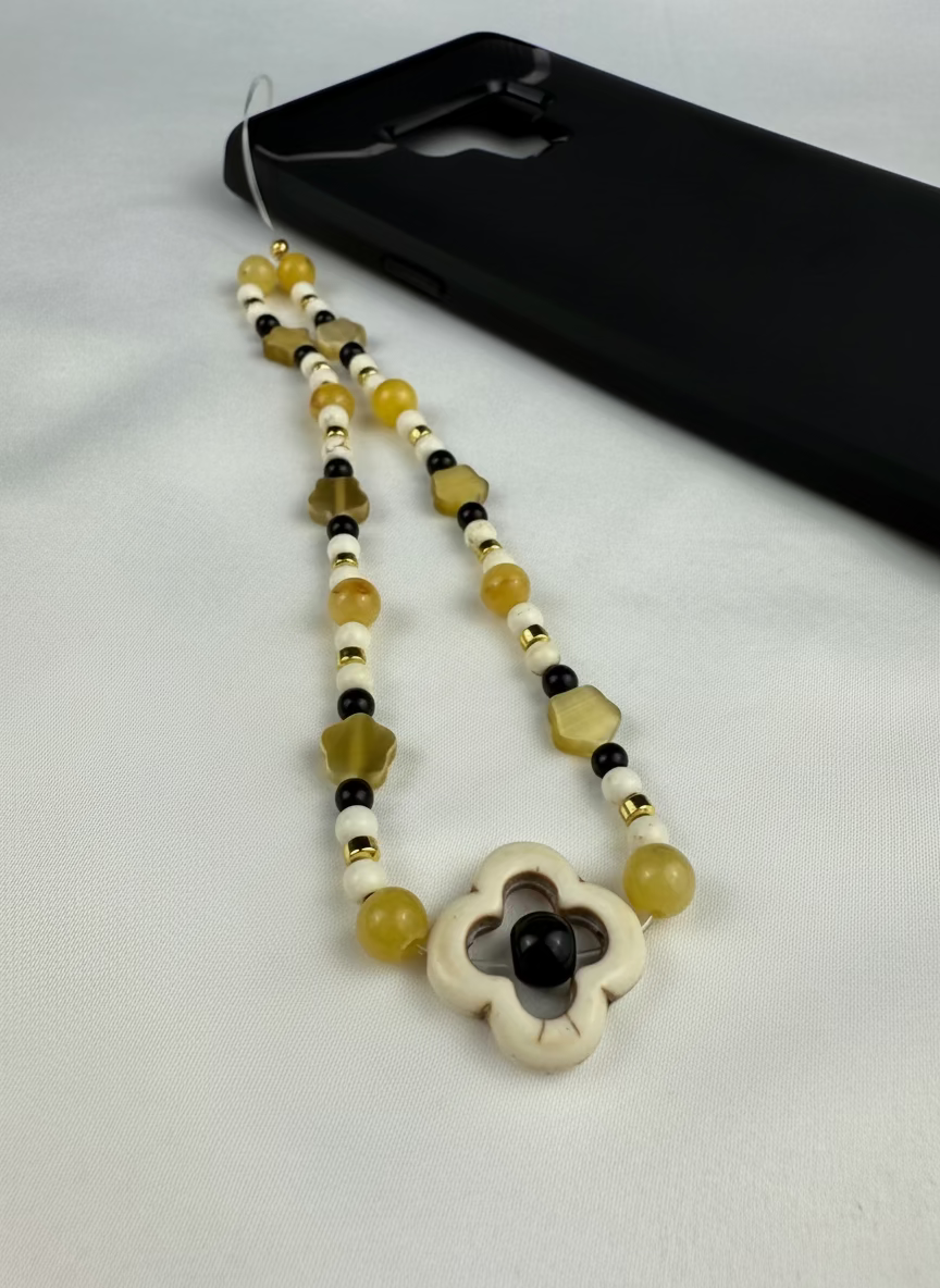 Handmade Gemstone Phone Charm – Malaysia Jade, Clover Charm