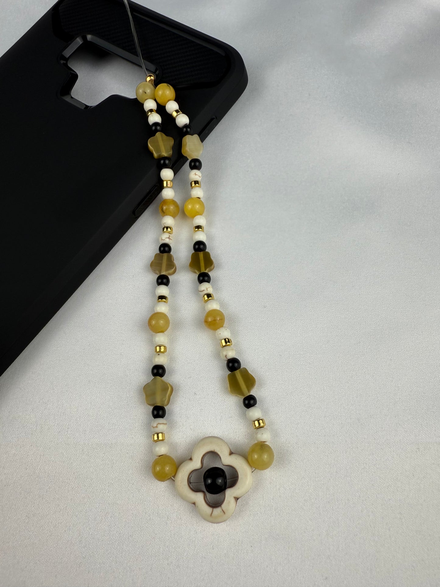 Handmade Gemstone Phone Charm – Malaysia Jade, Clover Charm