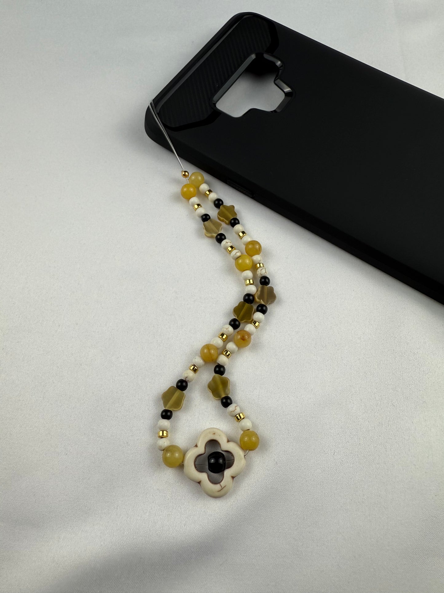 Handmade Gemstone Phone Charm – Malaysia Jade, Clover Charm