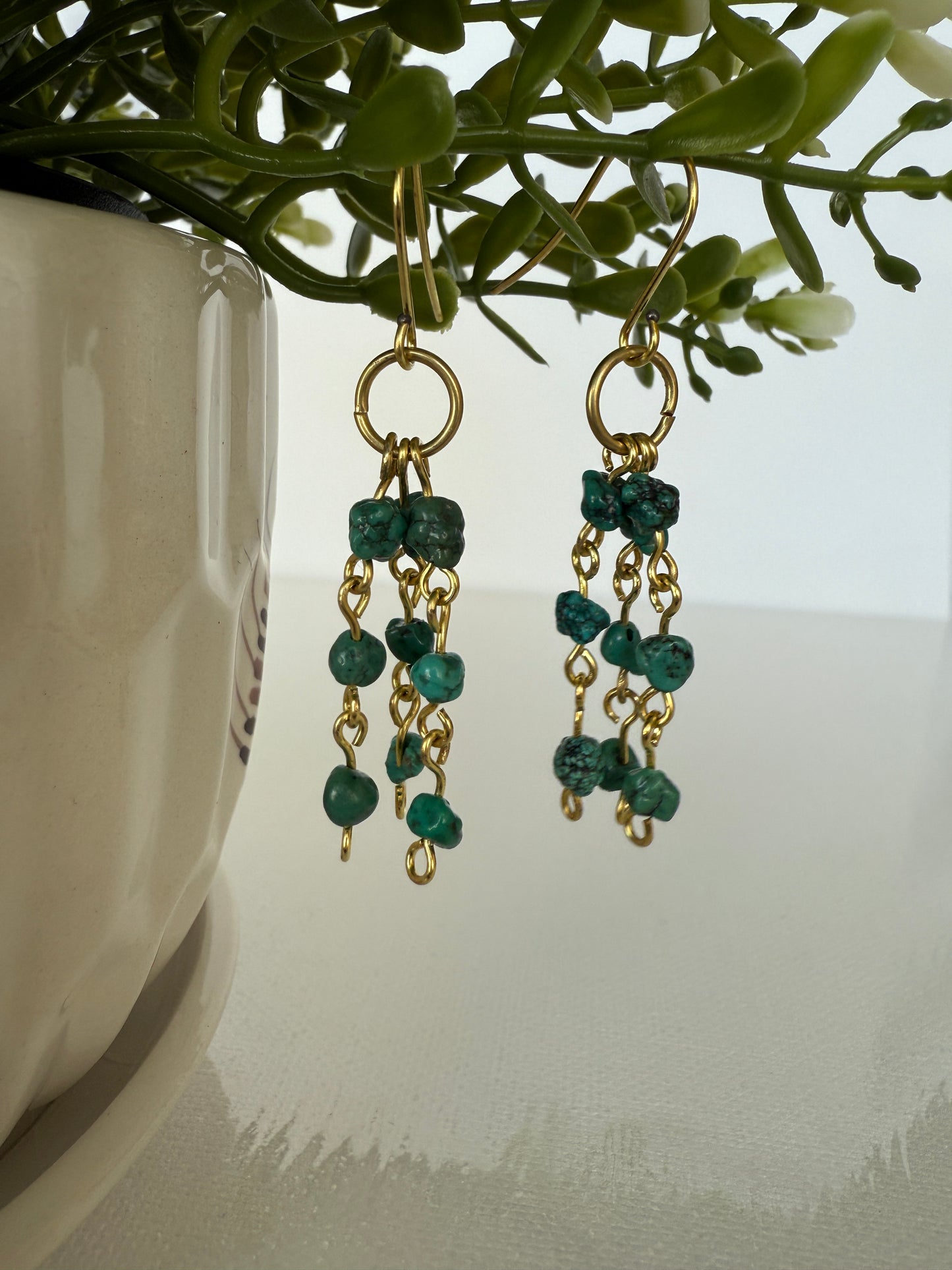 Dangle Earrings, Pale White Beads or Turquoise Blue, Handmade Jewelry