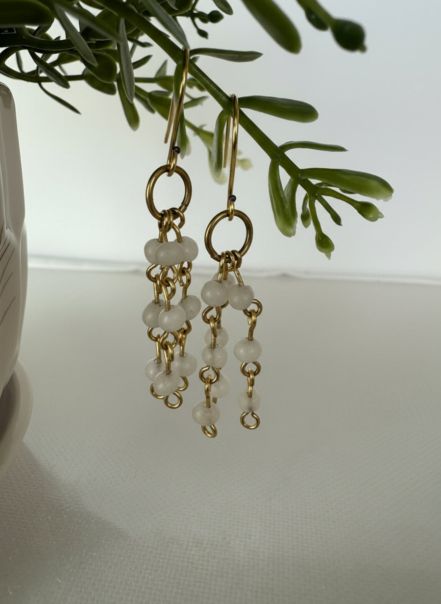 Dangle Earrings, Pale White Beads or Turquoise Blue, Handmade Jewelry