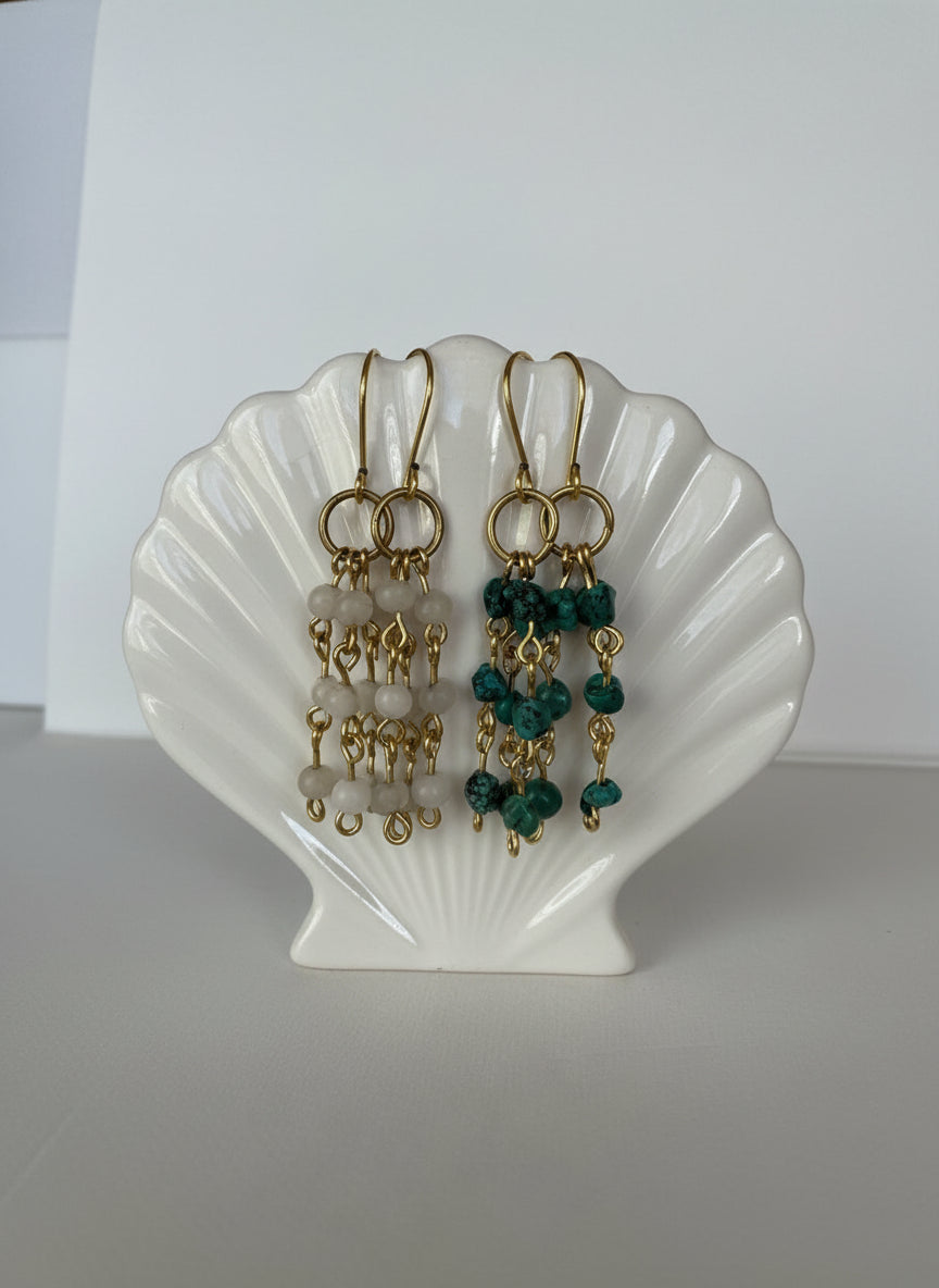 Dangle Earrings, Pale White Beads or Turquoise Blue, Handmade Jewelry