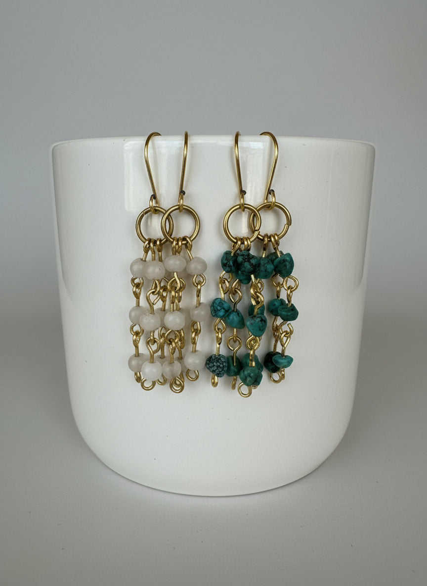 Dangle Earrings, Pale White Beads or Turquoise Blue, Handmade Jewelry