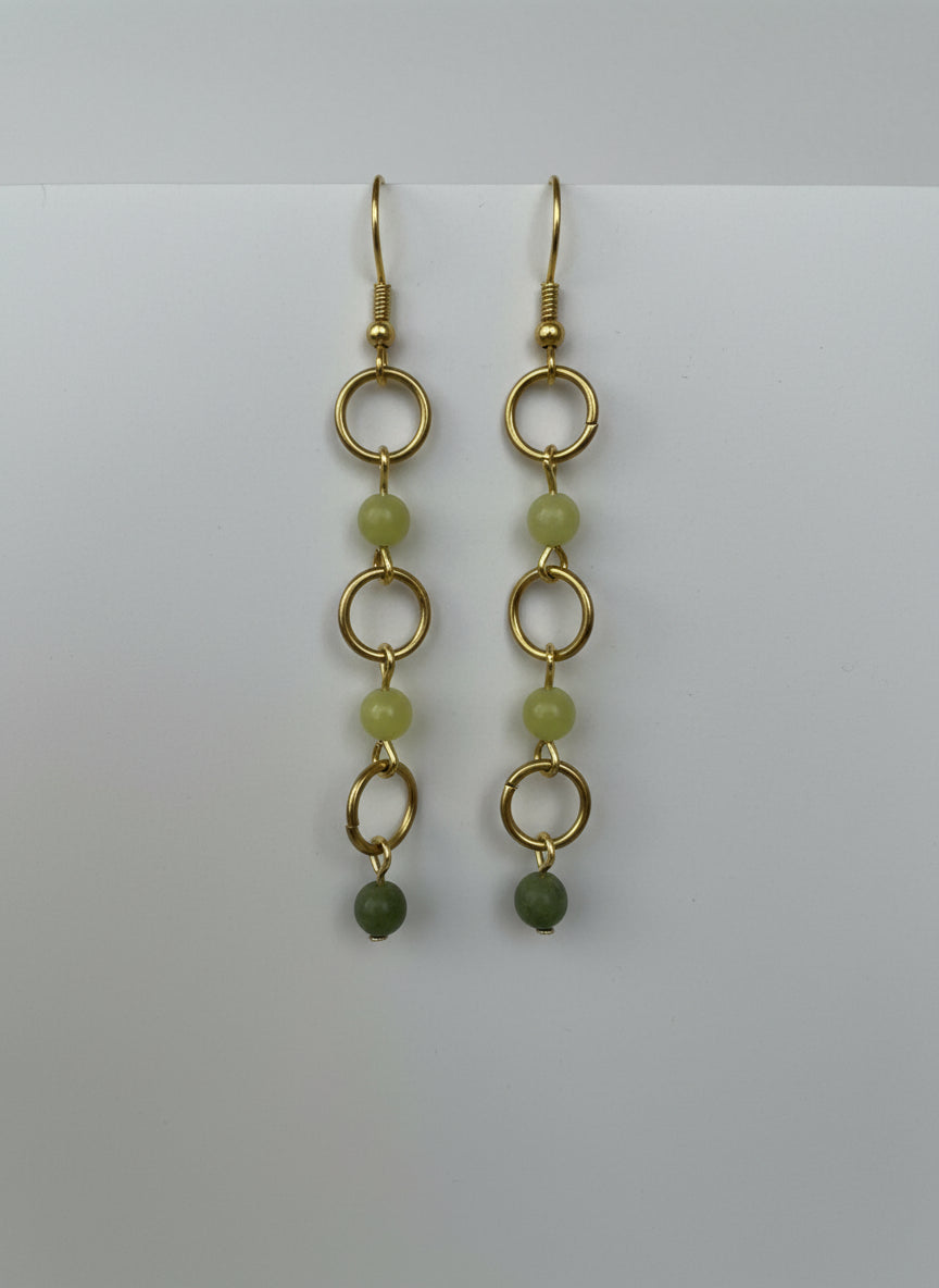 Handmade Green Serpentine Jade Bead Earrings · Brass Hooks · Nickel & Lead Free