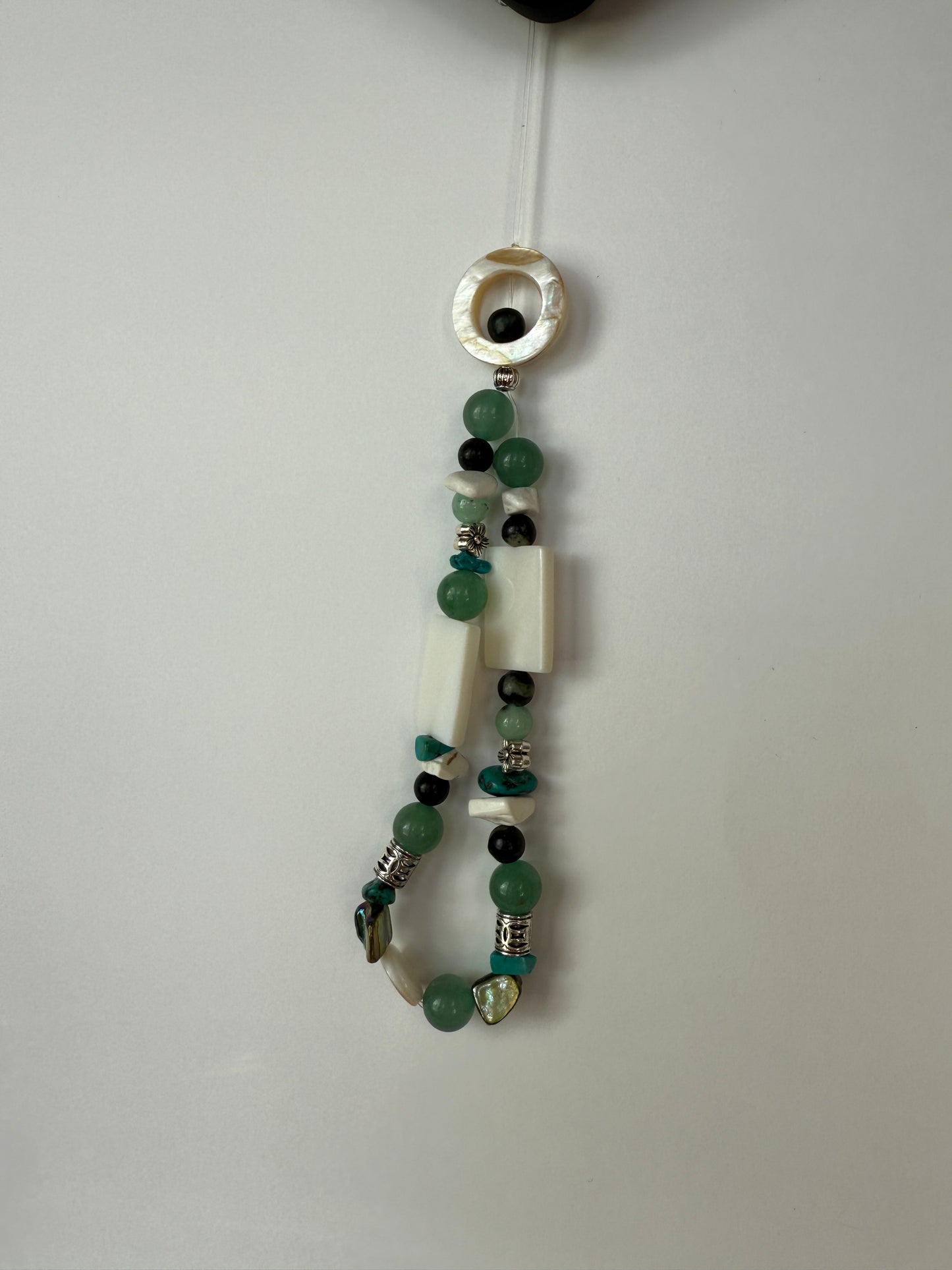 Handmade Green Aventurine Gemstone Phone Charm | Mother of Pearl Accent