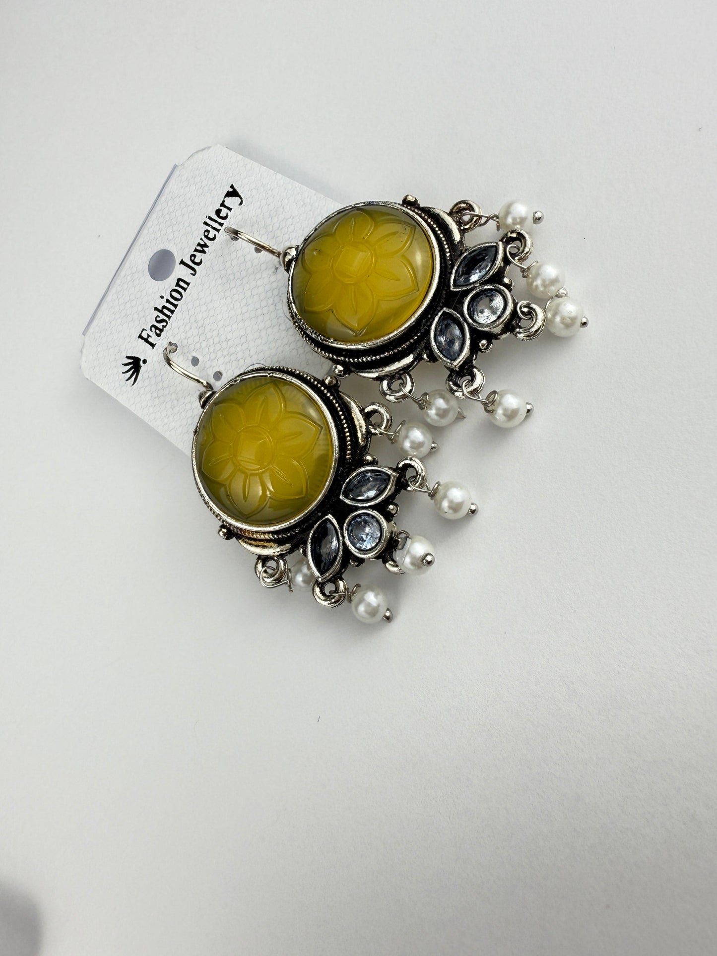 Floral Yellow Statement Earrings with Pearl Drops | Vintage-Inspired Jewelry