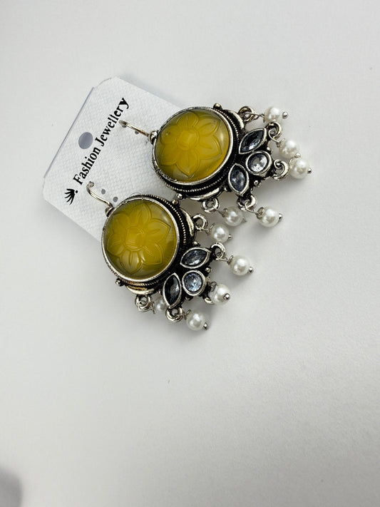 Floral Yellow Statement Earrings with Pearl Drops | Vintage-Inspired Jewelry
