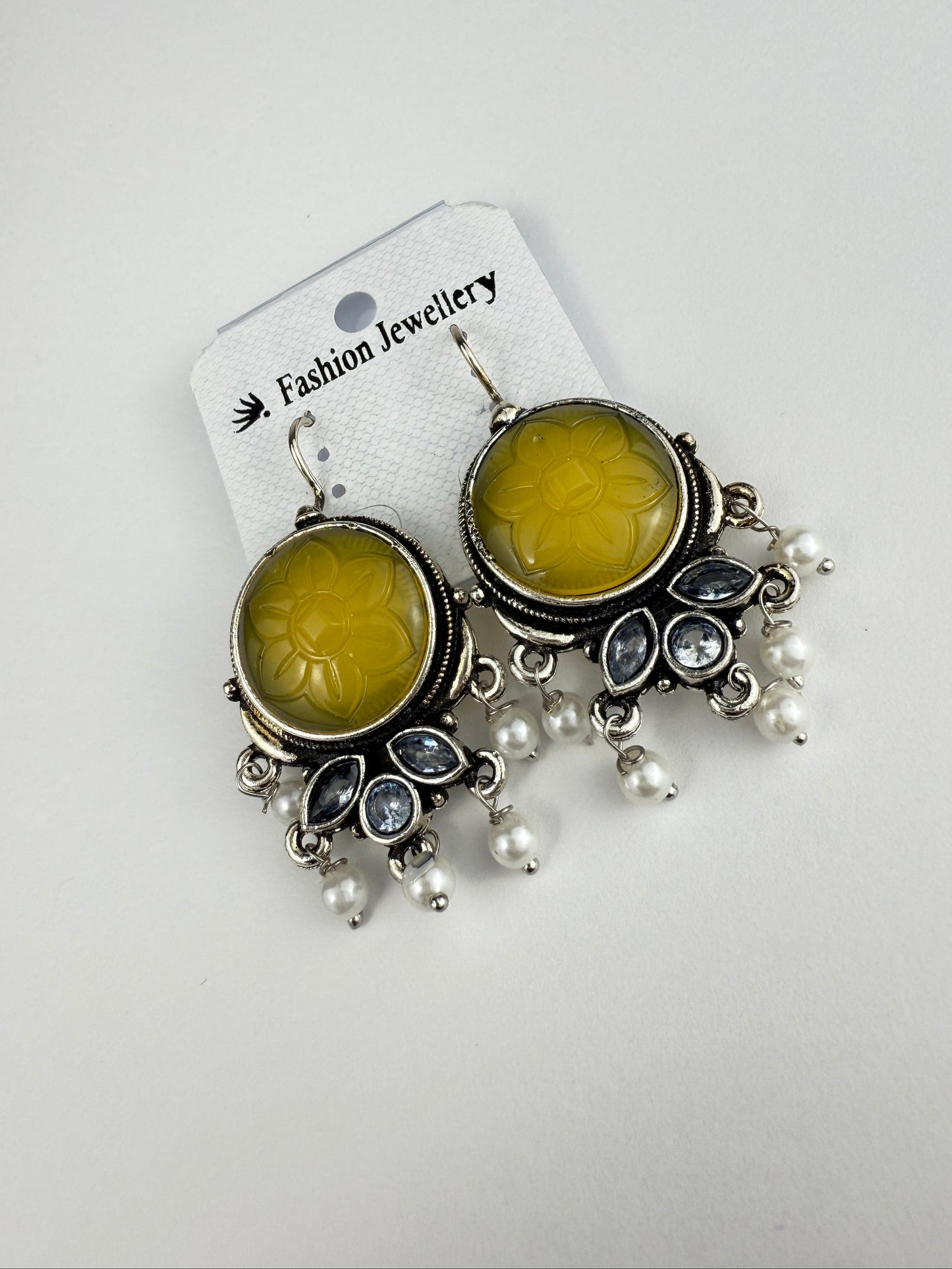 Floral Yellow Statement Earrings with Pearl Drops | Vintage-Inspired Jewelry