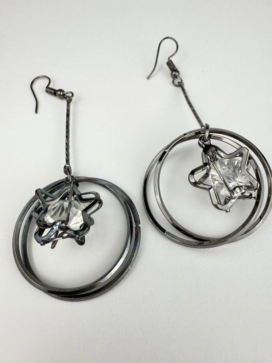 Black Circle Star Dangle Earrings | Modern Fashion Jewelry ♡