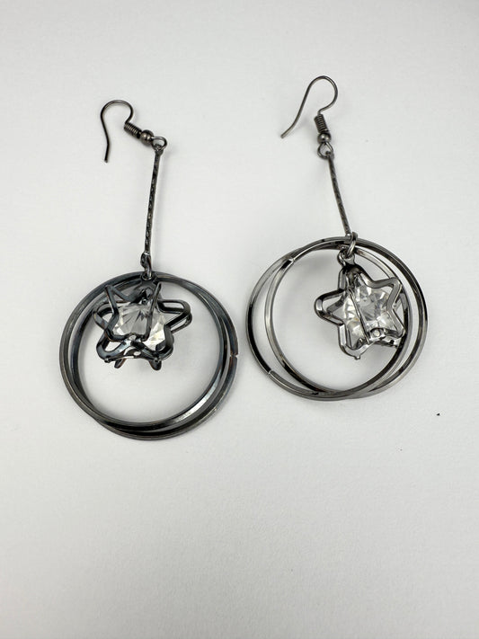 Black Circle Star Dangle Earrings | Modern Fashion Jewelry ♡