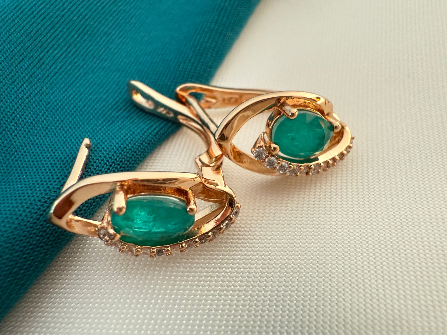 Emerald Green Hoop Earrings with Gold Tone & Crystal Accents