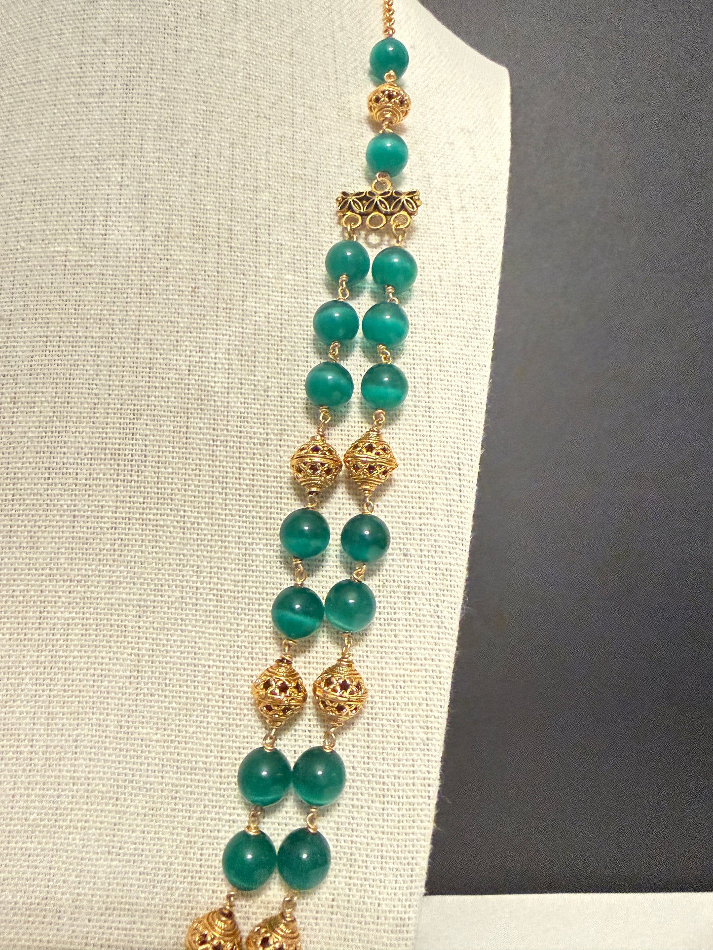 Teal & Gold Double-Strand Beaded Necklace