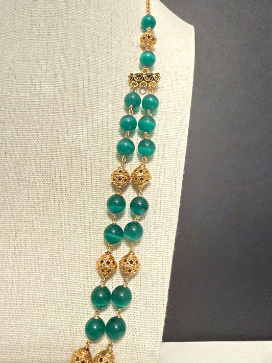 Teal & Gold Double-Strand Beaded Necklace