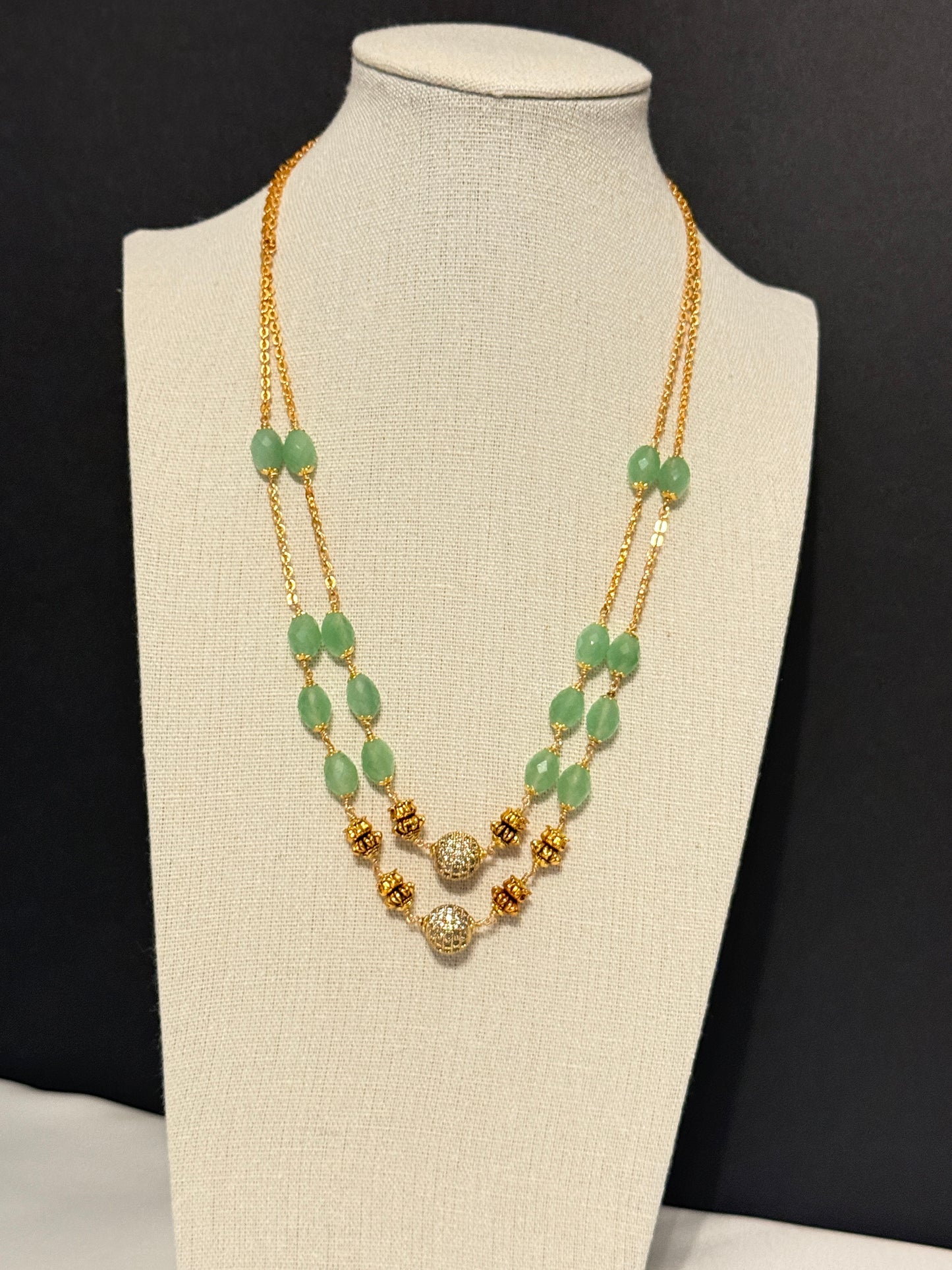 Sage Green & Gold Layered Chain Necklace