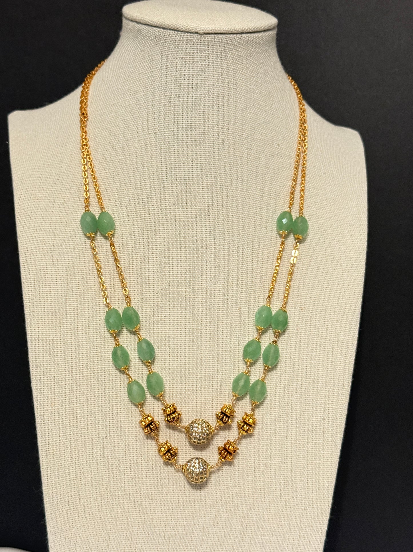 Sage Green & Gold Layered Chain Necklace