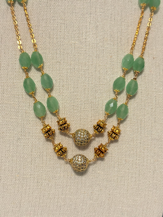 Sage Green & Gold Layered Chain Necklace