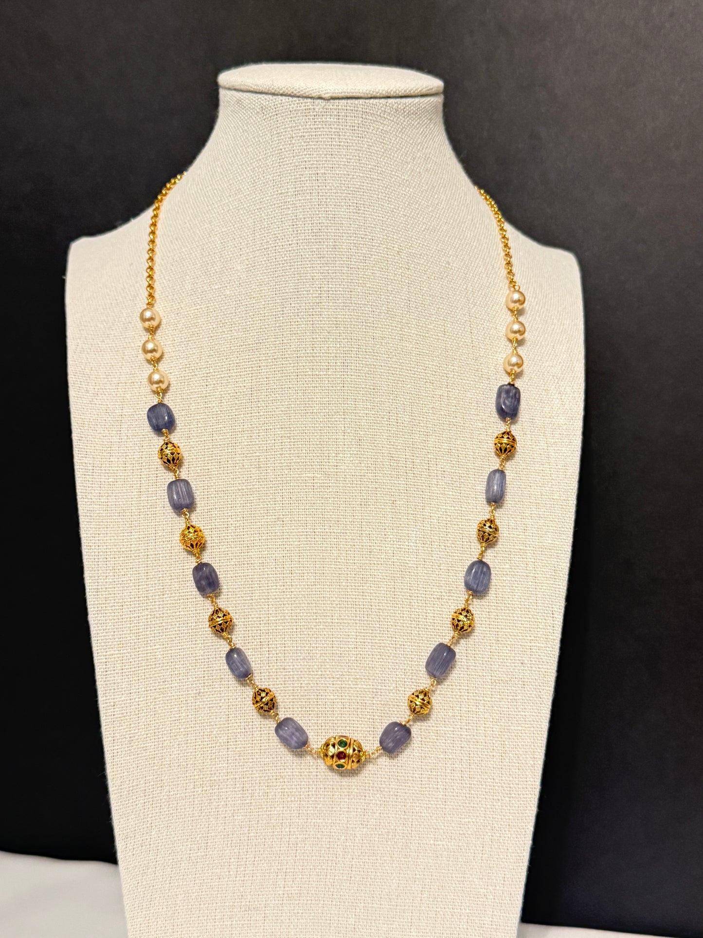 Purple & Gold Beaded Chain Necklace