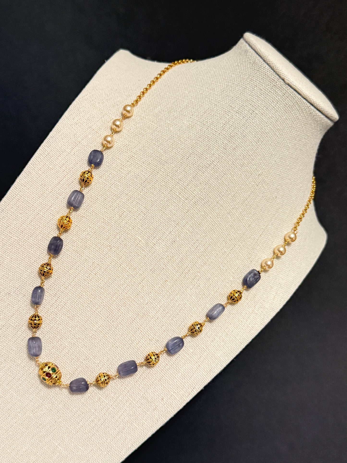 Purple & Gold Beaded Chain Necklace