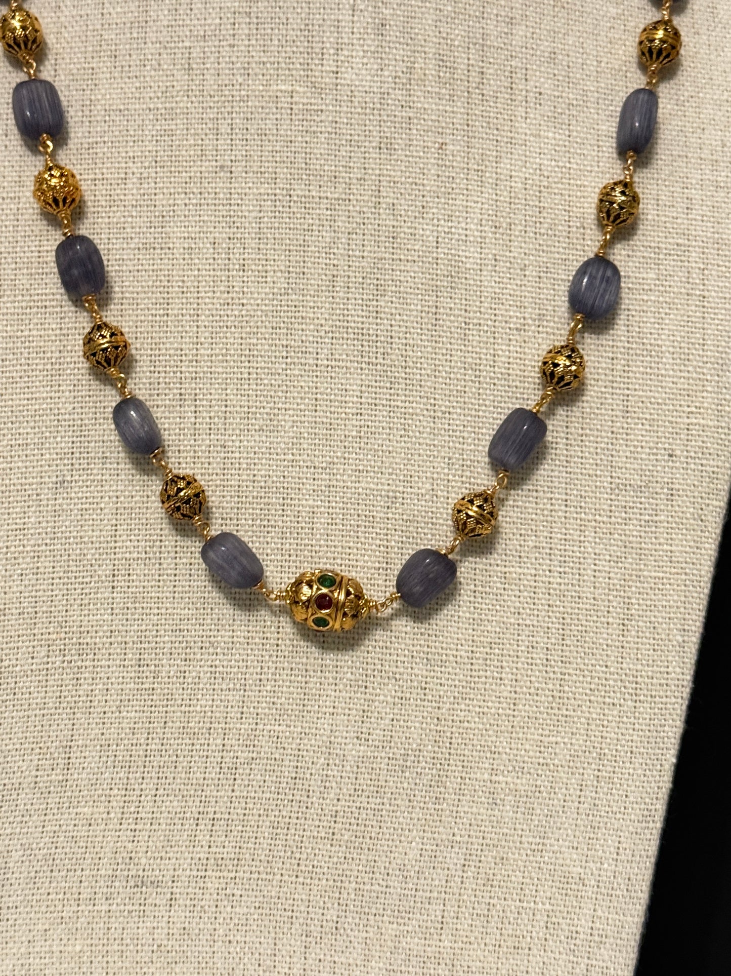Purple & Gold Beaded Chain Necklace