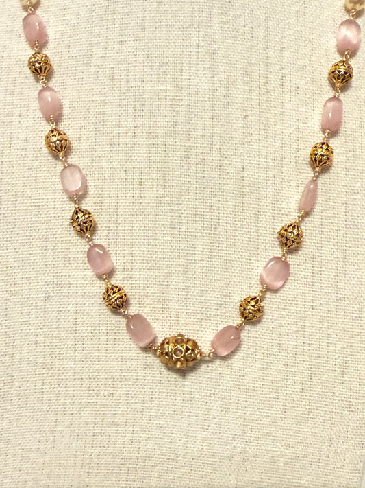 Pink Pearl & Gold Beaded Necklace
