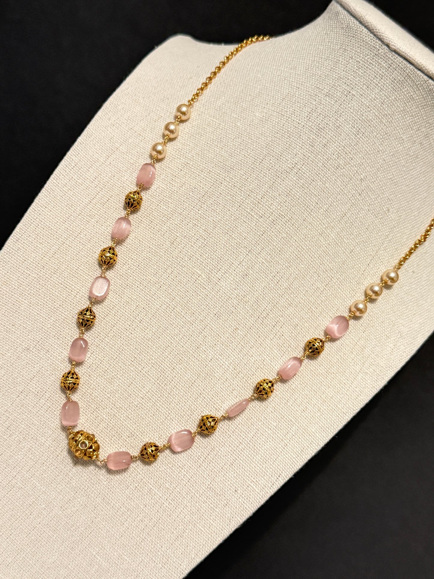 Pink Pearl & Gold Beaded Necklace