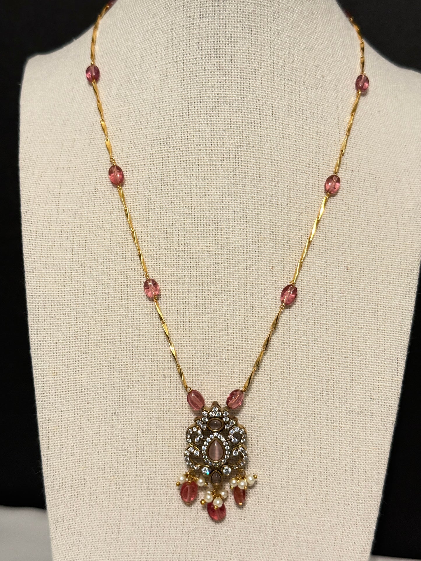 Rose Pink Crystal Pendant Necklace