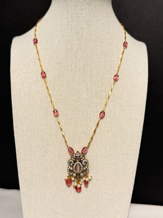 Rose Pink Crystal Pendant Necklace