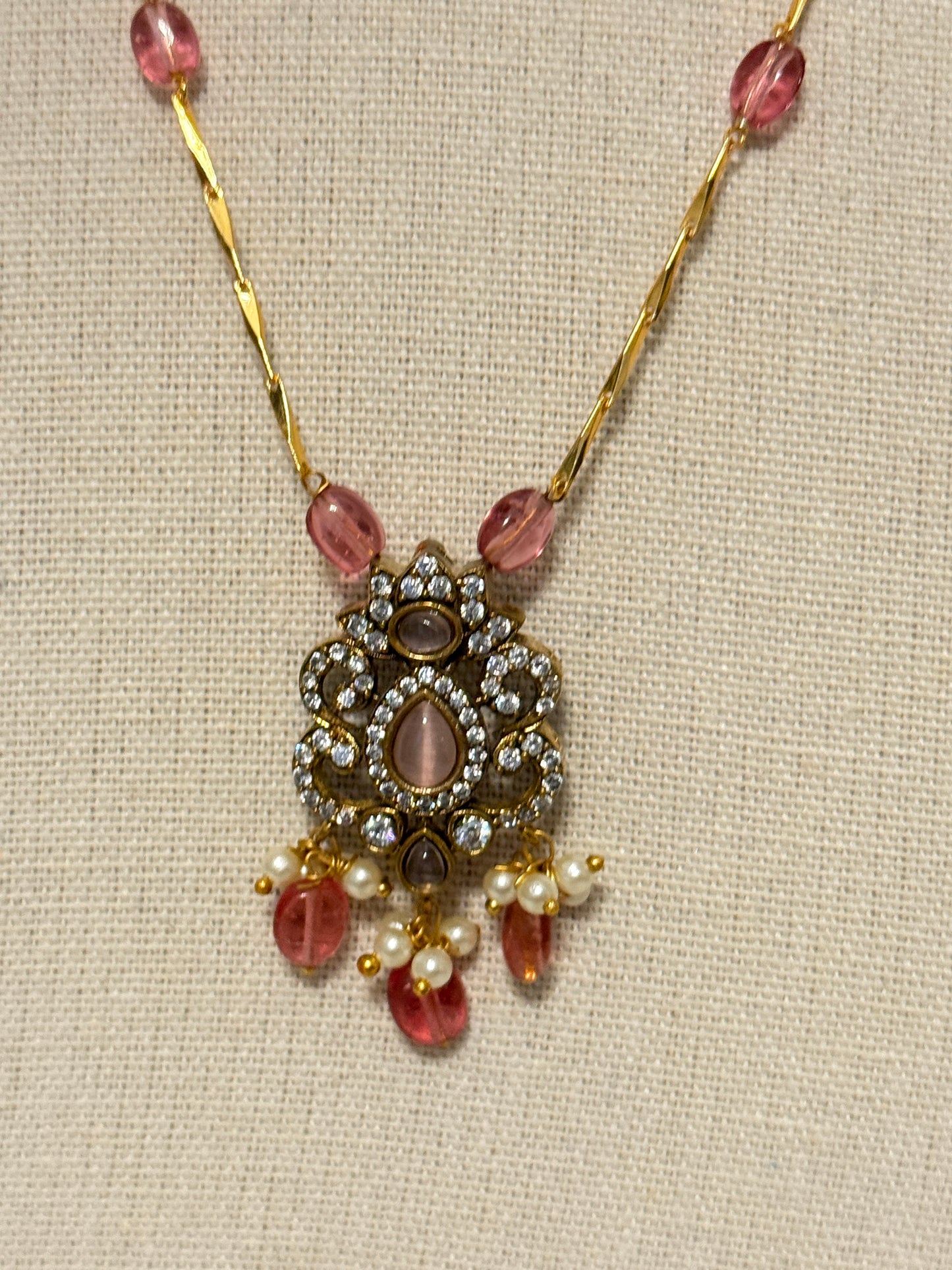 Rose Pink Crystal Pendant Necklace