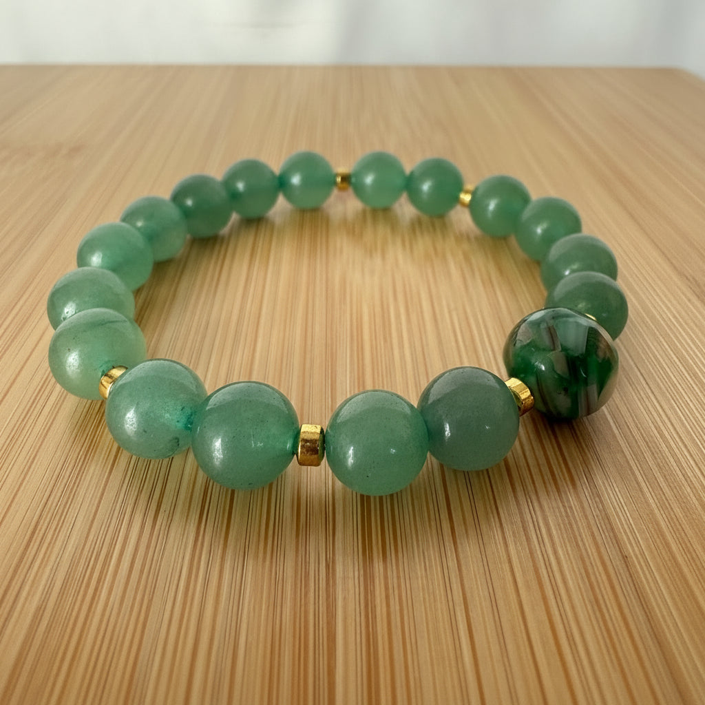 Green Aventurine Bracelet, Multi-Green Quartz, Gold Hematite, Handmade Jewelry