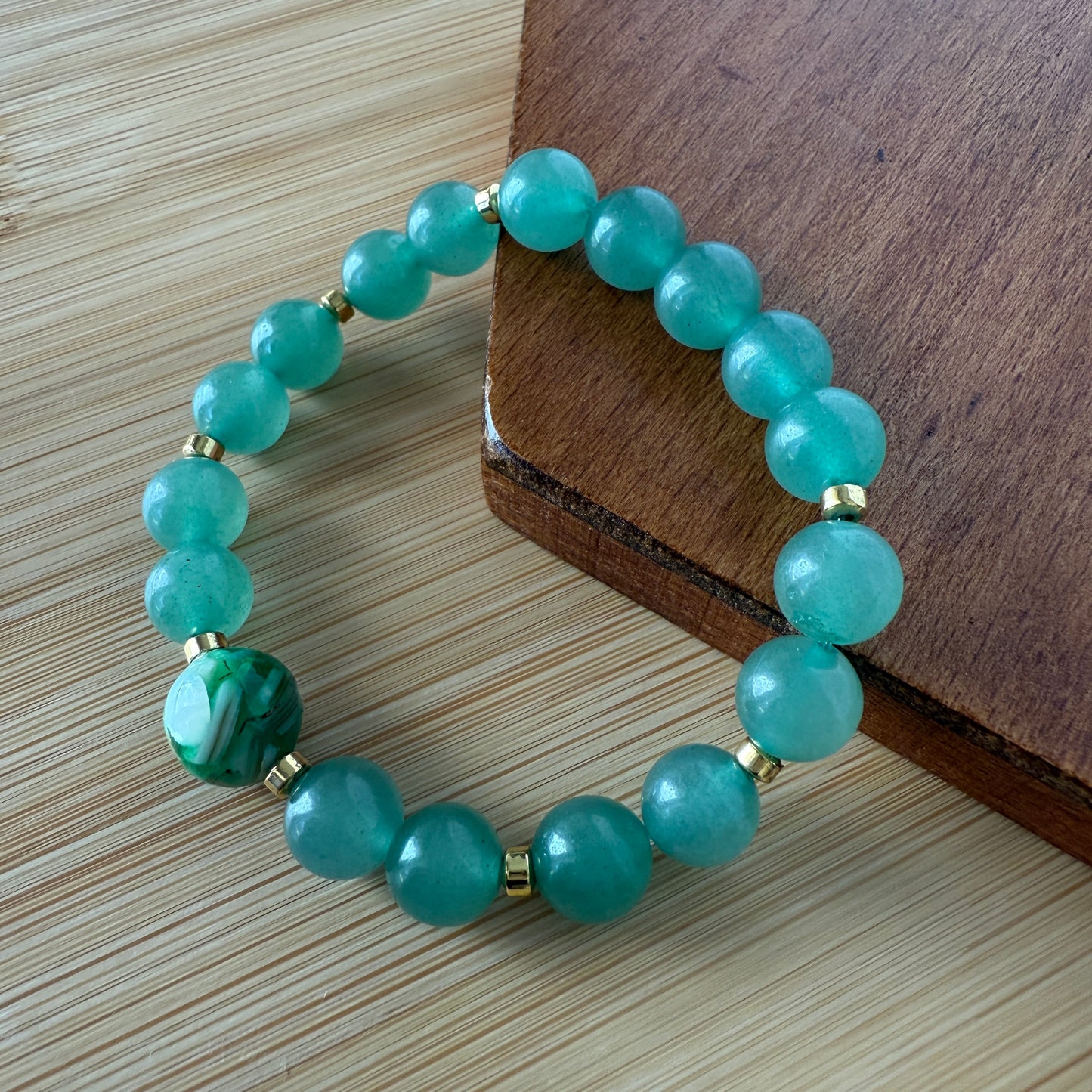 Green Aventurine Bracelet, Multi-Green Quartz, Gold Hematite, Handmade Jewelry