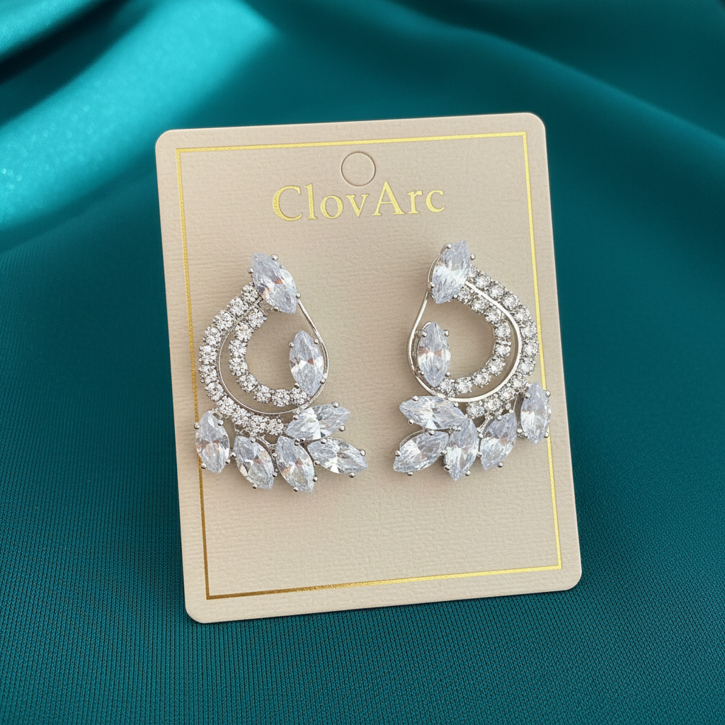 Crystal Crescent Earrings on ClovArc Display Card