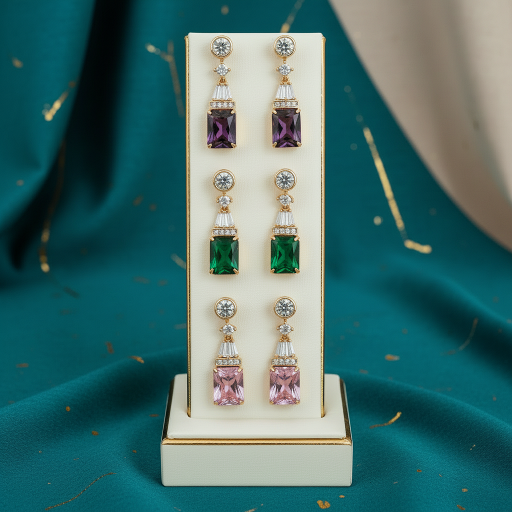 Display stand with brand teal color